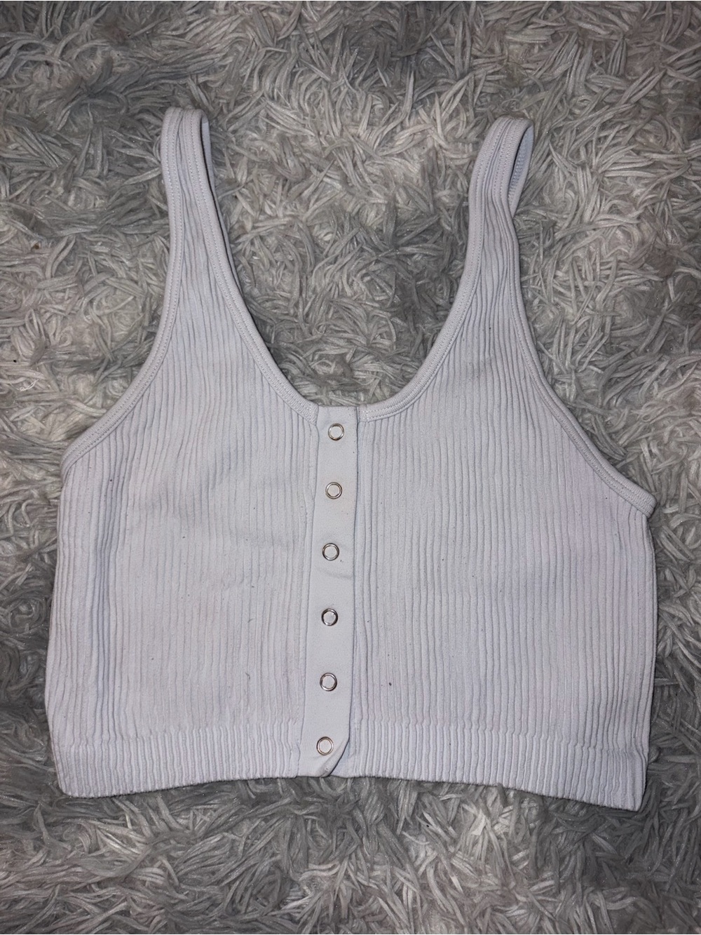 White Ribbed Snap-Front Crop Tank Top